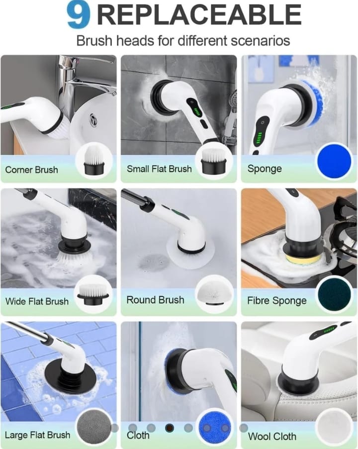 ✨ Say Goodbye to Tough Stains , 9 in 1 Electric Spin Scrubber